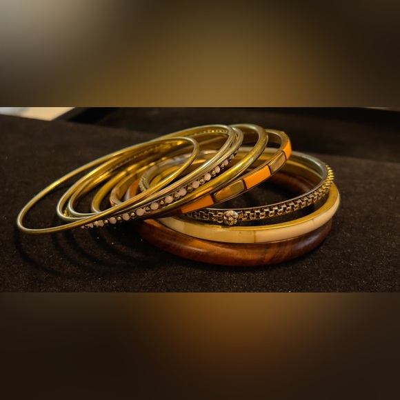 ✨9 Vintage Gold-Tone Mixed Media Bangle Bracelets✨ - Picture 8 of 8